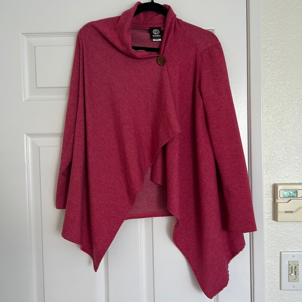 Bobeau pink asymmetrical high button cardigan wrap sweater size small